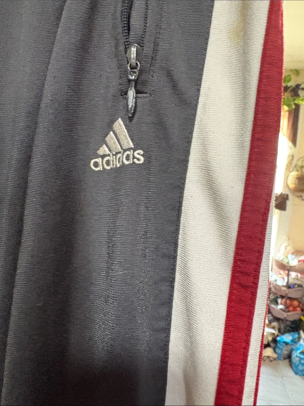 adidas Black Sweatpants with Red & White Side Stripes